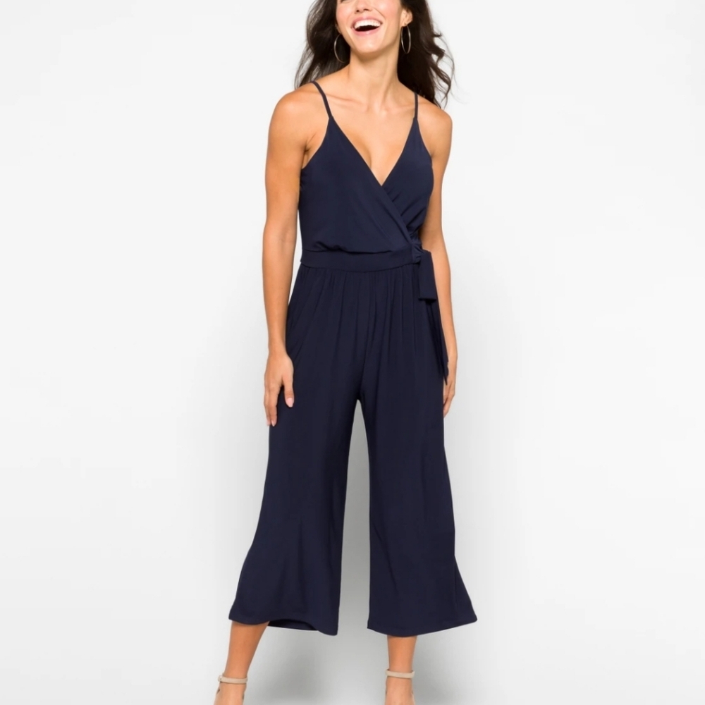 Gilli navy blue v neck jumpsuit size large
